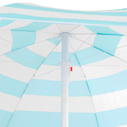 Parasol plażowy biało-niebieski, stalowy, z nachyleniem, średnica 180 cm, wysokość 200 cm, maszt 32 mm