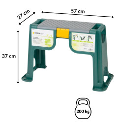 Stołek ogrodowy i klęcznik 2w1 z schowkiem, polipropylenowy, czarno-zielony, 57x27x37 cm, maks. 200 kg