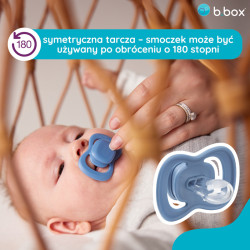 B.BOX BB300308 Smoczek dla noworodka i niemowlaka 2 szt symetryczny silikonowy 0-6m niebieski/błękit