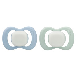 B.BOX BB300708 Smoczek silikonowy symetryczny 0-6m 2 szt glow in the dark błękit/szałwia