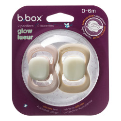 B.BOX BB300811 Smoczek silikonowy symetryczny 6m+ 2 szt glow in the dark róż/latte