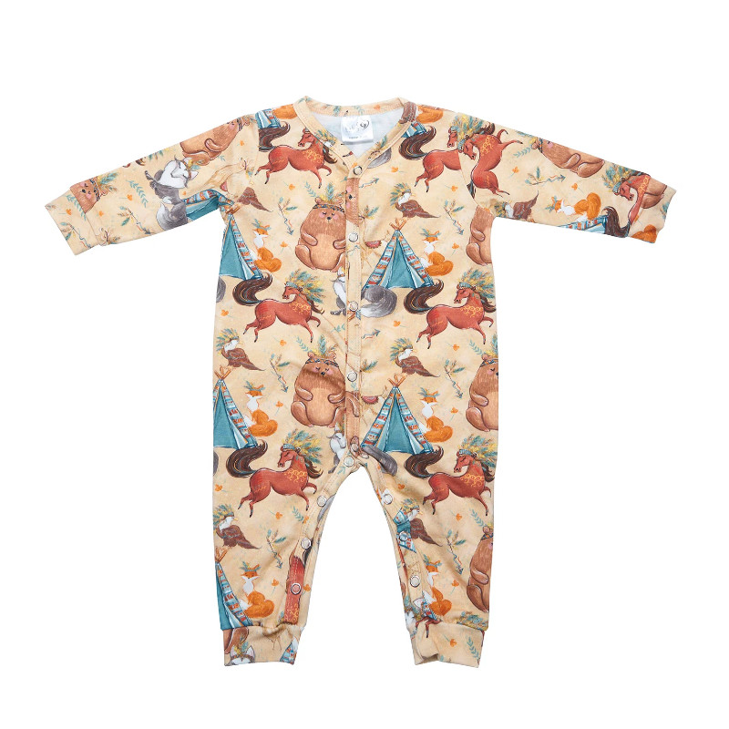 BABY 01394 Pajac niemowlęcy dł rękaw Boho Misiek 68/74