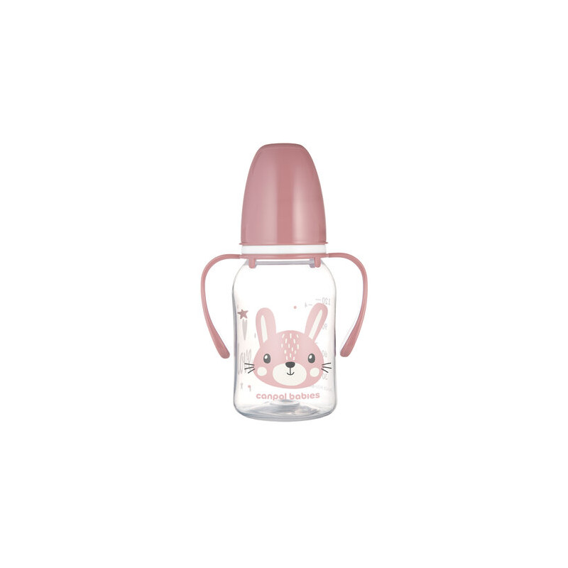 CANPOL 11/823 Butelka standardowa z uchwytami 120 ml CUTE ANIMALS różowa