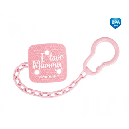 CANPOL 2/434 Łańcuszek do smoczka Love Mummy różowy