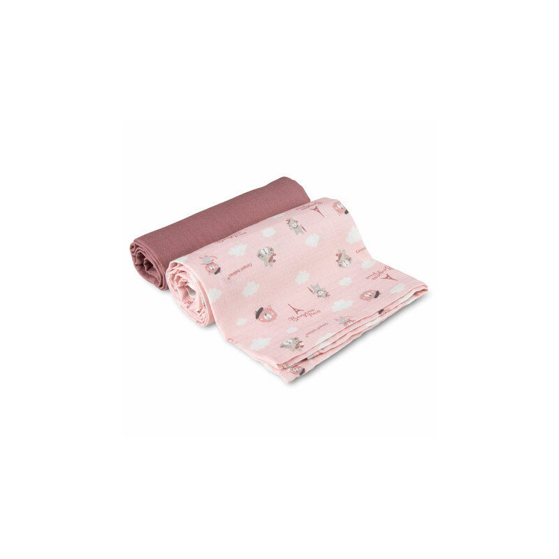 CANPOL 26/901 Pieluszki muślinowe 2 szt 70x70cm Bonjour Paris pink