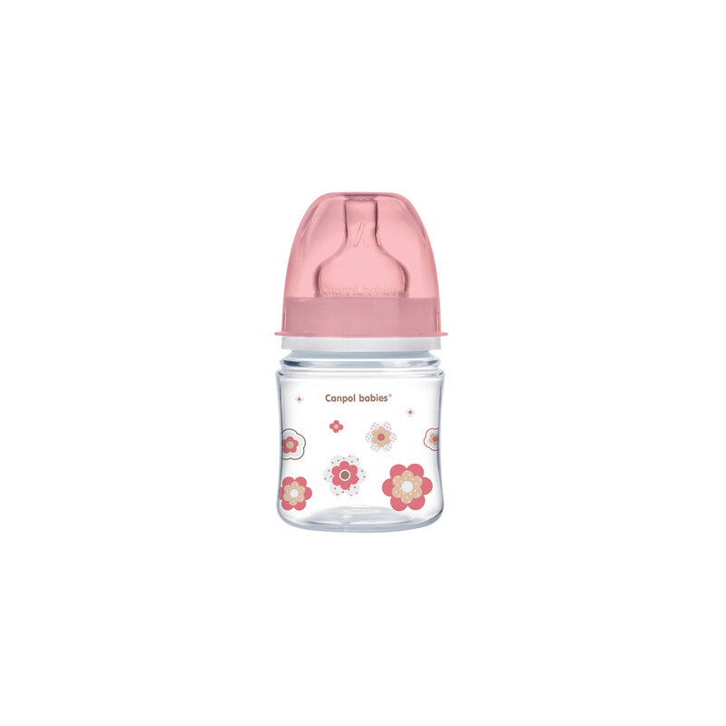 CANPOL 35/216 Butelka szerokootworowa antykolkowa Easystart Newborn Baby 120 ml różowe kwiaty