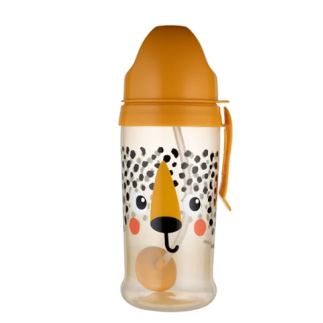 CANPOL 56/510 Bidon niekapek z rurką i odważnikiem BabiesBoo gepard orange
