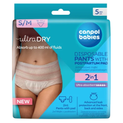 CANPOL 78/011 Oddychające majtki poporodowe 2w1 z podkładem S/M