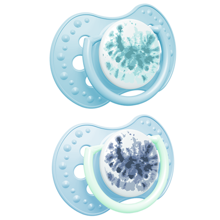 LOVI 22/918 Smoczek silikonowy dynamiczny 3-6 m 2 szt Tie Dye Blue Boy