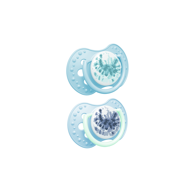 LOVI 22/919 Smoczek silikonowy dynamiczny 6-18m 2 szt Tie Dye Blue Boy
