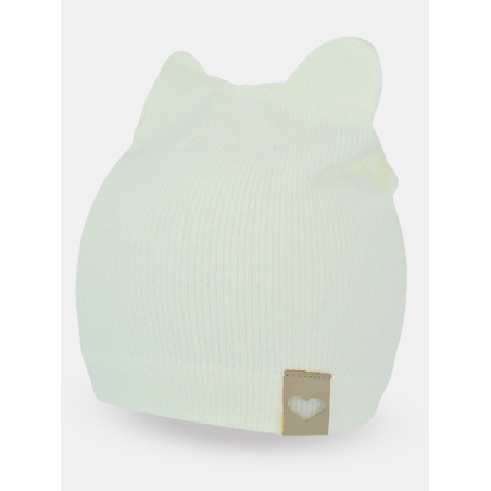 NOVITI CP052-G-05 Czapka prążek podwójna uszy ecru 40/42 cm