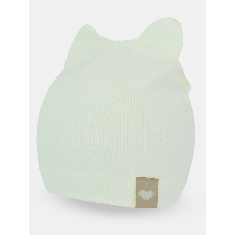 NOVITI CP052-G-05 Czapka prążek podwójna uszy ecru 44/46 cm