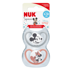 NUK 176286 Smoczek 6-18 uspokajający silikonowy SPACE MYSZKA MIKI 2szt