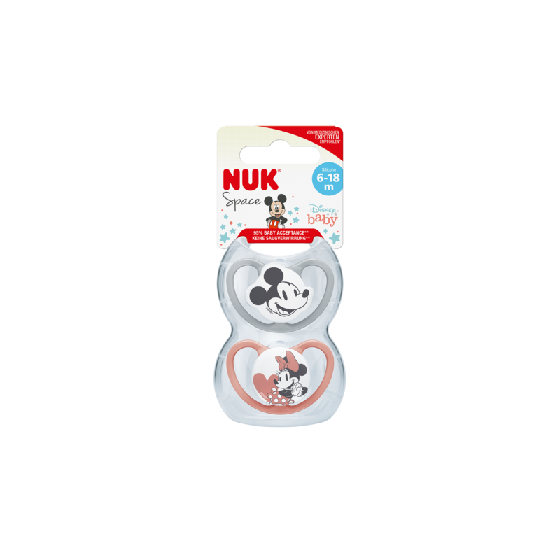 NUK 176286 Smoczek 6-18 uspokajający silikonowy SPACE MYSZKA MIKI 2szt