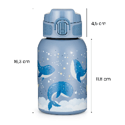 PETITE&MARS 150368 Butelka termiczna ze stali nierdzewnej ze słomką 350ml Whale Song