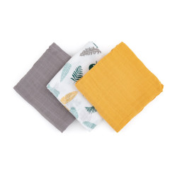 PETITE&MARS 415360 Zestaw pieluszek z muślinu bambusowego 3 szt 68x68 cm Ochre Leaves