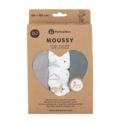 PETITE&MARS 415361 Zestaw pieluszek z muślinu bambusowego 3 szt 68x68 cm Grey Planes