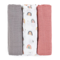 PETITE&MARS 415362 Zestaw pieluszek z muślinu bambusowego 3 szt 68x68 cm Rose Rainbows