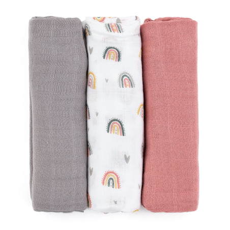 PETITE&MARS 415362 Zestaw pieluszek z muślinu bambusowego 3 szt 68x68 cm Rose Rainbows