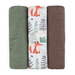 PETITE&MARS 415366 Zestaw pieluszek z muślinu bambusowego 3 szt 68x68 cm Forest Fox