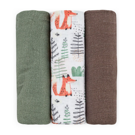 PETITE&MARS 415366 Zestaw pieluszek z muślinu bambusowego 3 szt 68x68 cm Forest Fox