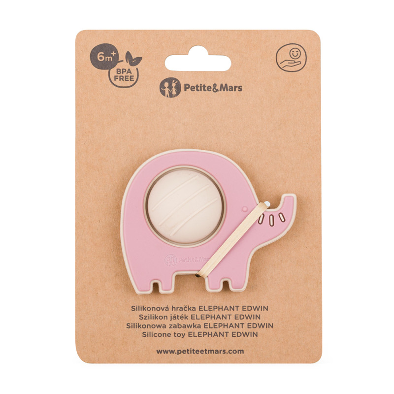 PETITE&MARS 608820 Silikonowa zabawka pop-up Elephant Edwin Dusty Rose 6 m+