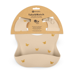 PETITE&MARS 706718 Silikonowy śliniak Take &Match Sand Butterflies 6m+