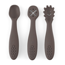 PETITE&MARS 721768 Zestaw silikonowych łyżeczek do nauki jedzenia 3szt. Bitter Cocoa