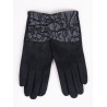 SCORPIO RES-0090K-34 Rękawiczki damskie czarne 5p zamsz wzór na mankiecie dotyk 23cm