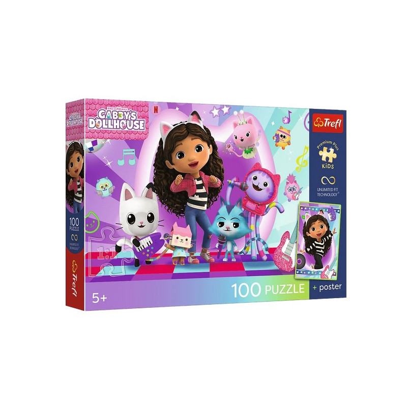 TREFL 16551 Puzzle 100 Kolorowy koci świat / Gabby's Dollhouse