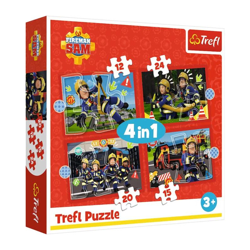TREFL 34632 Puzzle 4w1 Przygody Strażaka Sama