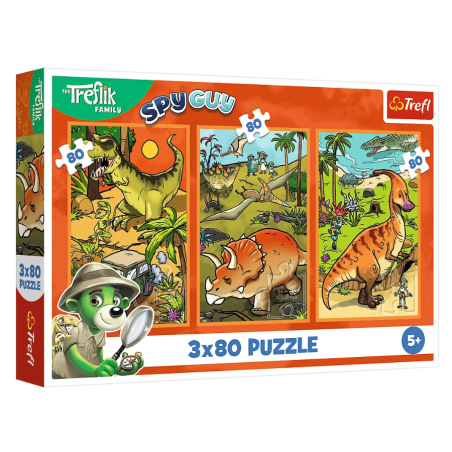 TREFL 34888 Puzzle 3x80 Trefliki w świecie dinozaurów
