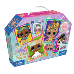 TREFL 53016 Puzzle 70 glitter w kuferku - Kolorowe laleczki L.O.L