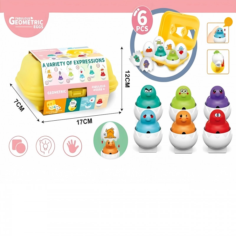 WOOPIE 54146Układanka Sorter Montessori Dopasuj Kształty Zabawne Kurczaczki Jajka 6szt