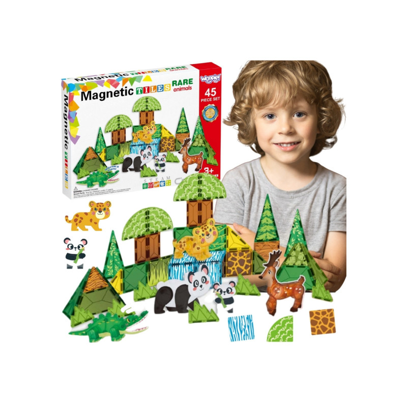 WOOPIE 55877 Klocki magnetyczne 3D Zwierzęta 45 el.