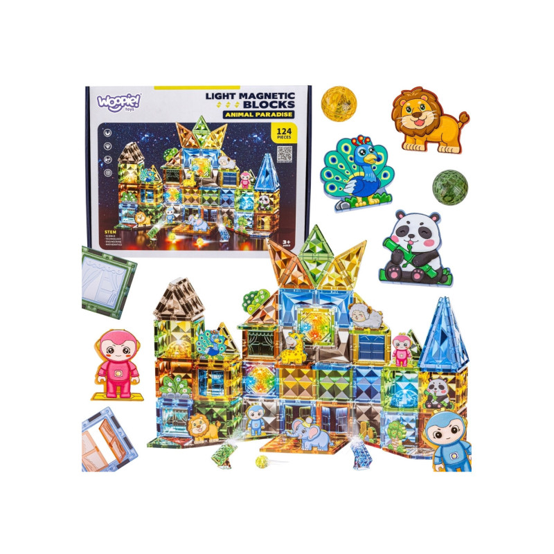 WOOPIE 55938 Klocki magnetyczne Świat zwierząt 124 el.