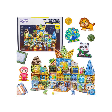 WOOPIE 55938 Klocki magnetyczne Świat zwierząt 124 el.