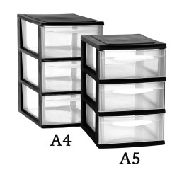Szafka modułowa 3 szuflady A4, czarna z transparentnymi frontami