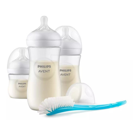 AVENT SCD837/12 Zestaw 3 Responsywnych butelek Natural + szczotka do butelek