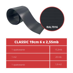 Taśma ogrodzeniowa PASKI 6 x 2,55mb CLASSIC 19cm PROTECTO™ GRAFIT + 12 klipsów GRATIS
