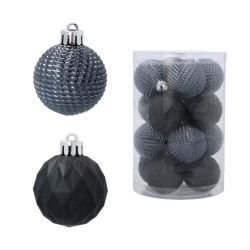 Zestaw 16 Eleganckich Bombek Kamai Christmas Decoration® o Średnicy 4 cm – Kolor Antracyt