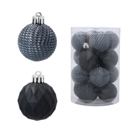 Zestaw 16 Eleganckich Bombek Kamai Christmas Decoration® o Średnicy 4 cm – Kolor Antracyt