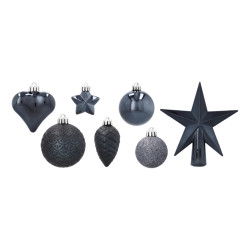 Komplet 19 Bombek Choinkowych Kamai Christmas Decoration® - Kolor Antracyt z Gwiazdą na Czubek