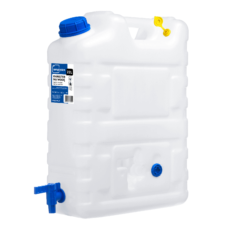 Kanister na wodę pitną z kranikiem i odpowietrznikiem, tworzywo HDPE, 20L