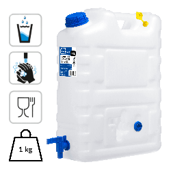 Kanister na wodę pitną z kranikiem i odpowietrznikiem, tworzywo HDPE, 20L