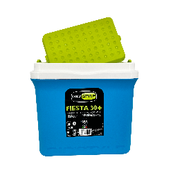 Lodówka turystyczna 29,5L KAMAI FIESTA na wkłady mrożące, błękitna z zieloną pokrywą i uchwytem