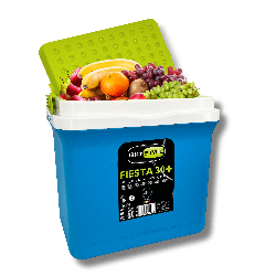 Lodówka turystyczna 29,5L KAMAI FIESTA na wkłady mrożące, błękitna z zieloną pokrywą i uchwytem