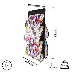 FLORAL w kwiaty wiszący organizer do szafy 5 przegród na torebki, paski 72x42cm