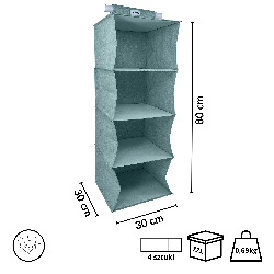 MINT zielony Wiszący organizer do szafy 4 przegrody 30x30x80cm