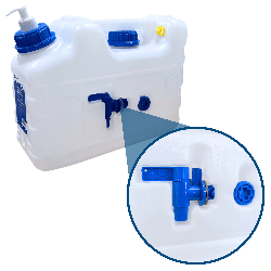 Kanister na wodę 3w1 z kranikiem i umywalką, transparentny HDPE, 10L